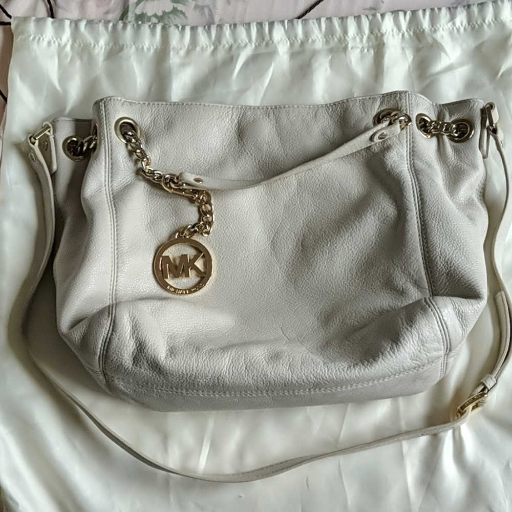 Michael Kors White Leather Crossbody Gold Hardware